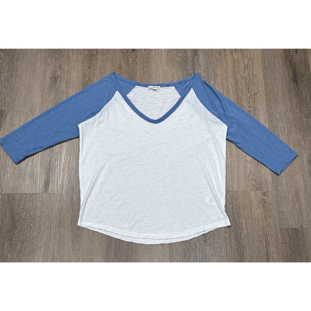 Standard James Perse Top Womens 3 Large Raglan V Neck Blue White Cotton Modal